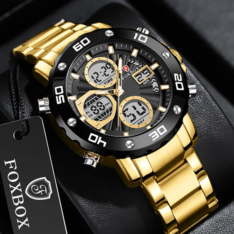 New FOXBOX Fashion Military Watches for Men Luxury Original Sports Chronograph Watch Waterproof Quartz WristWatch Montre Homme