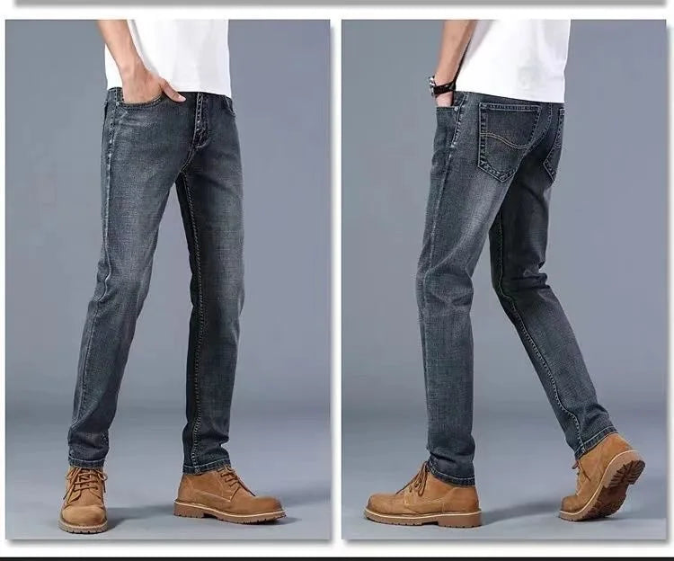 2024 Spring and Autumn New Fashion Solid Color Straight Leg Stretch Jeans Men Casual Loose Comfortable High Quality Denim Pants