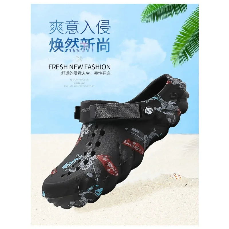 Large size men's hole shoes EVA rubber and plastic outer wear fashionable closed toe sandals summer driving two-wear beach shoes