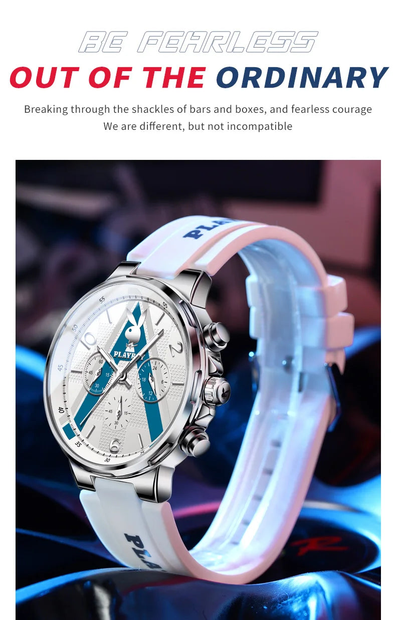 PLAYBOY Sports Chronograph Quartz Watch for Men Fashion Silicone Strap Man Wristwatch Waterproof Luxury Top Brand Men's Watches