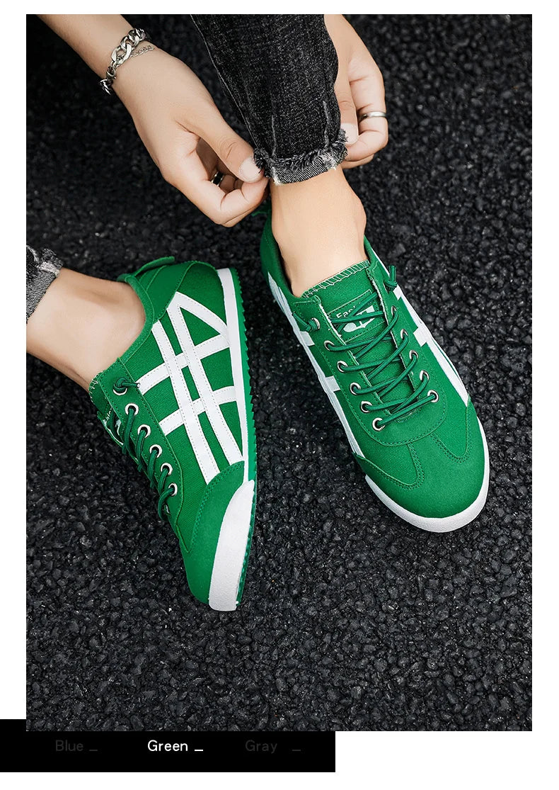 Fashion Green Summer Men's Sneakers Canvas Shoes Low-Top Comfortable Flat Vulcanized Shoes for Men Breathable Gym Mens Trainers