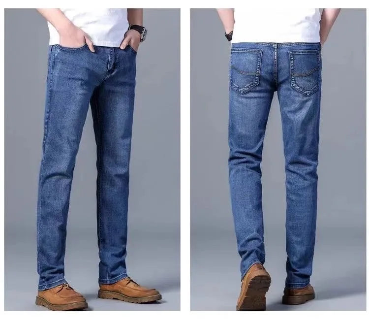 2024 Spring and Autumn New Fashion Solid Color Straight Leg Stretch Jeans Men Casual Loose Comfortable High Quality Denim Pants