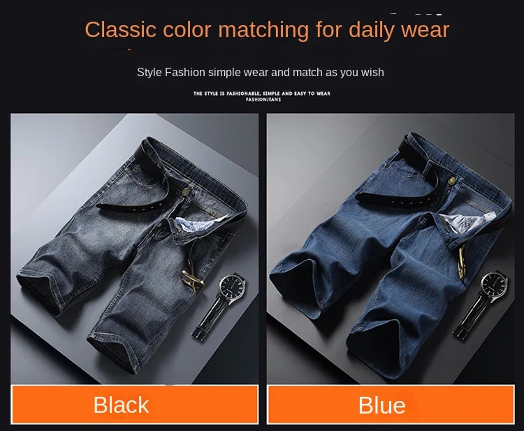 New Short Denim Jeans For Men Summer Thin Regular Fit Black Blue Straight Fashion Brand Casual Daily Dropship Male Pants