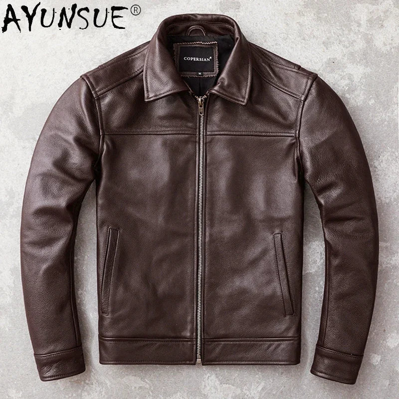 AYUNSUE Men's Real Cowhide jackets Genuine Leather Jacket Men Clothing Autumn Coat Mens Clothes jaqueta couro legítimo masculino