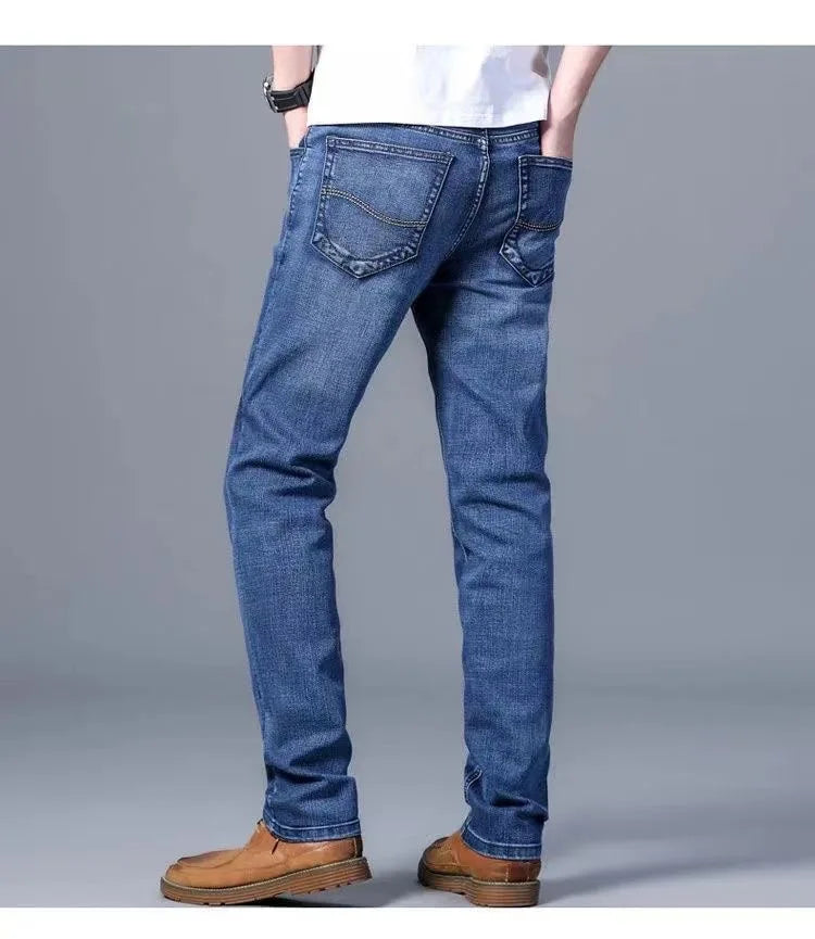 2024 Spring and Autumn New Fashion Solid Color Straight Leg Stretch Jeans Men Casual Loose Comfortable High Quality Denim Pants