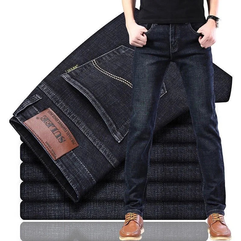 2024 Spring and Autumn New Fashion Solid Color Straight Leg Stretch Jeans Men Casual Loose Comfortable High Quality Denim Pants