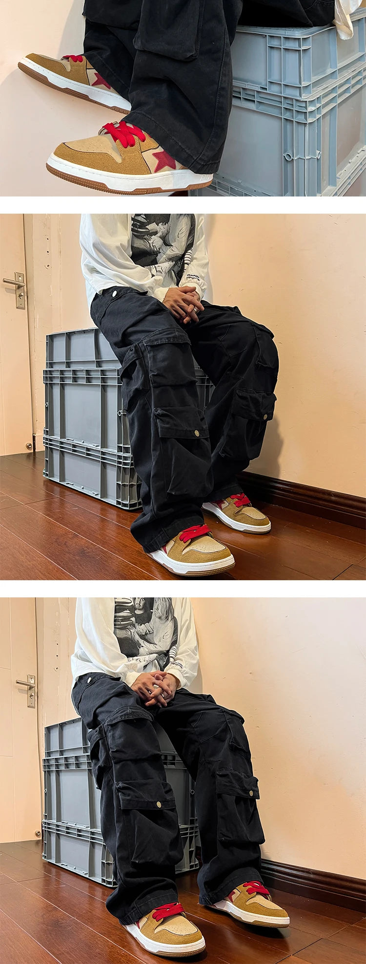 Multi-pockets Cargo Pants Harajuku Streetwear Casual Tooling Pant Men's Hip-hop Mopping Trousers Vintage Daily Wide Leg Pants