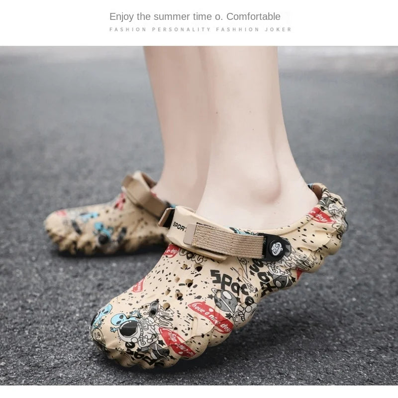 Large size men's hole shoes EVA rubber and plastic outer wear fashionable closed toe sandals summer driving two-wear beach shoes