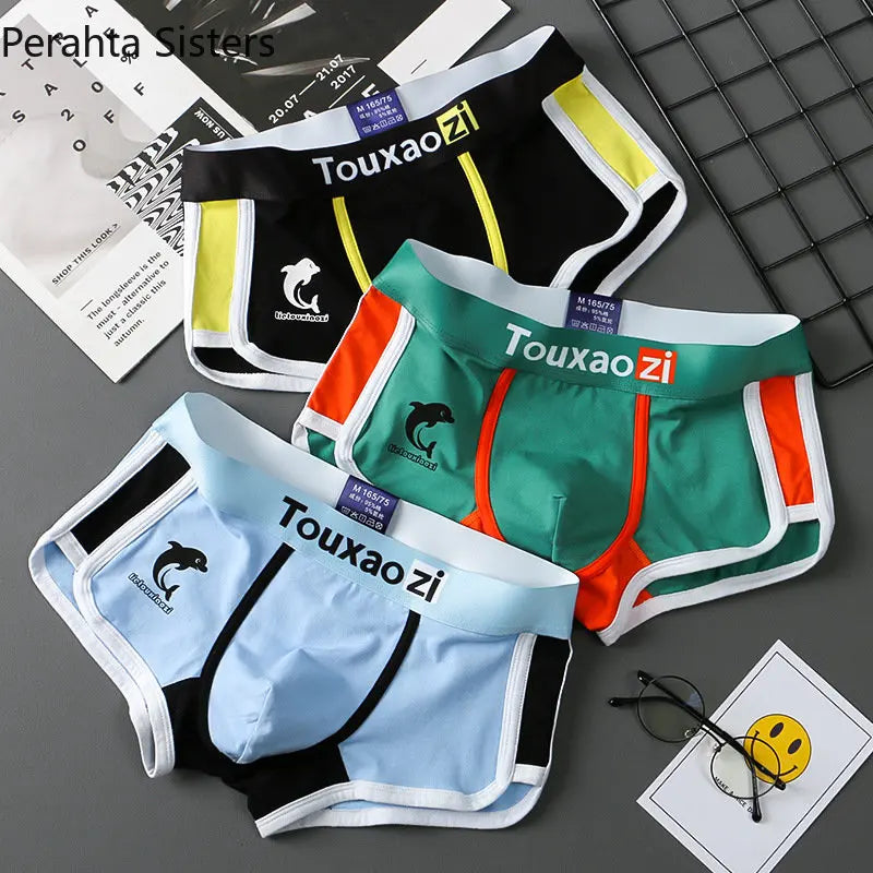 3Pcs/Lot Men Panties Cotton Underwear Boxers Briefs Mens Fashion Dolphin Boxershorts Trends Youth Personality Underpants Homme