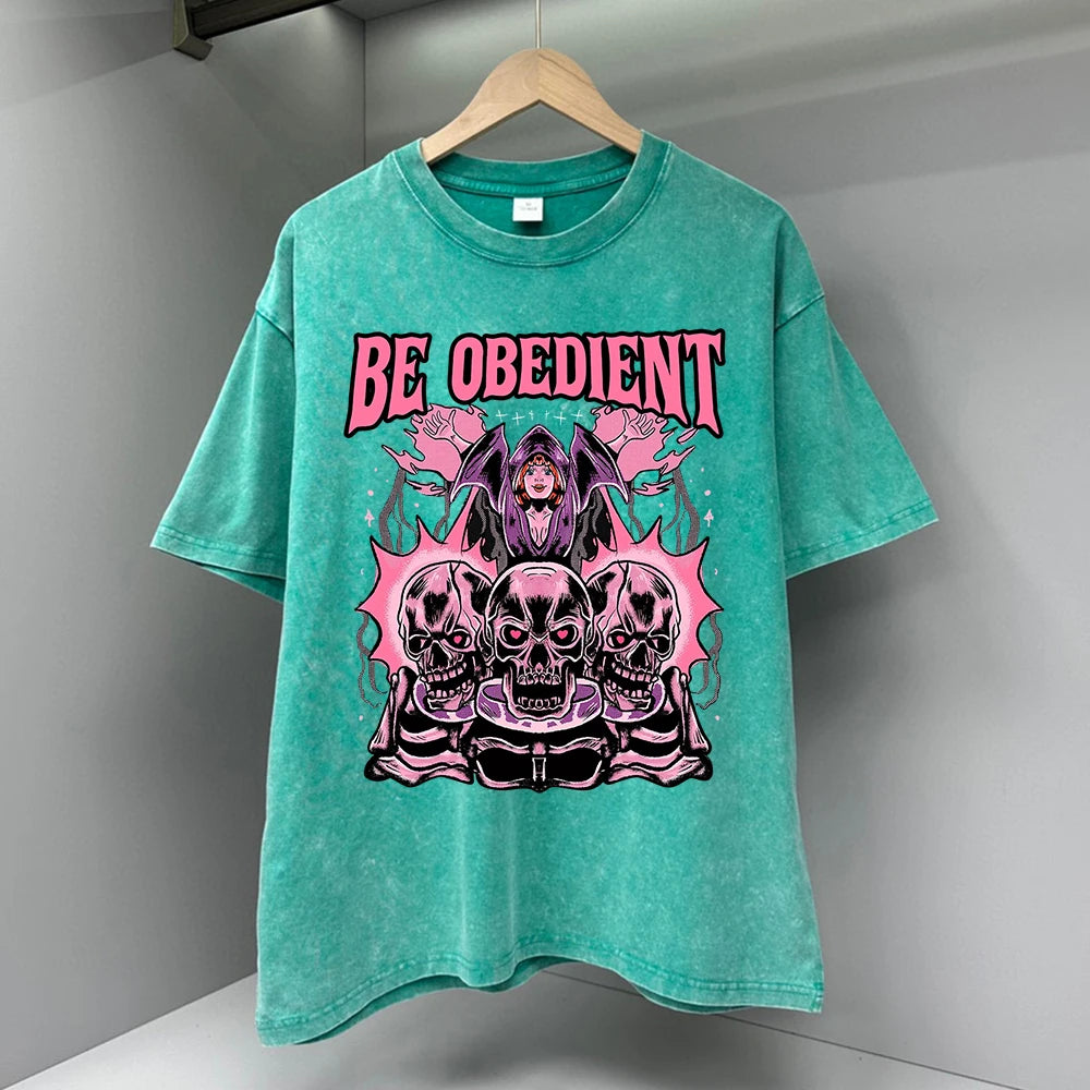 Be Obedient Control The Skull Printing Men T Shirts Loose Summer Streetwear Casual Tee Clothes T-Shirts Cotton Breathable Tops