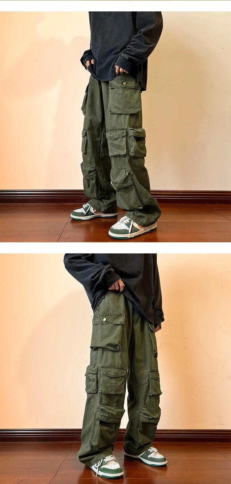 Multi-pockets Cargo Pants Harajuku Streetwear Casual Tooling Pant Men's Hip-hop Mopping Trousers Vintage Daily Wide Leg Pants