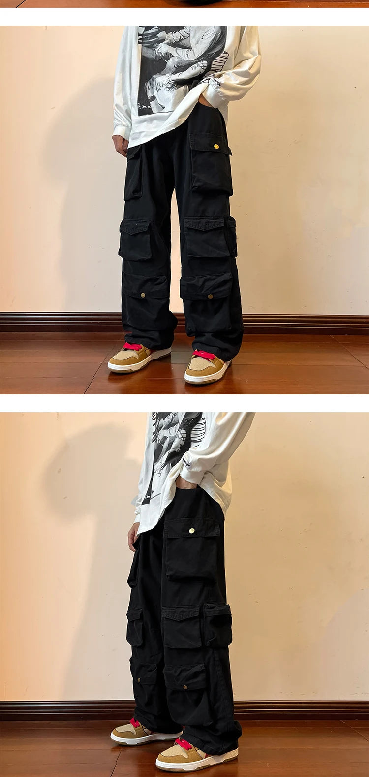 Multi-pockets Cargo Pants Harajuku Streetwear Casual Tooling Pant Men's Hip-hop Mopping Trousers Vintage Daily Wide Leg Pants