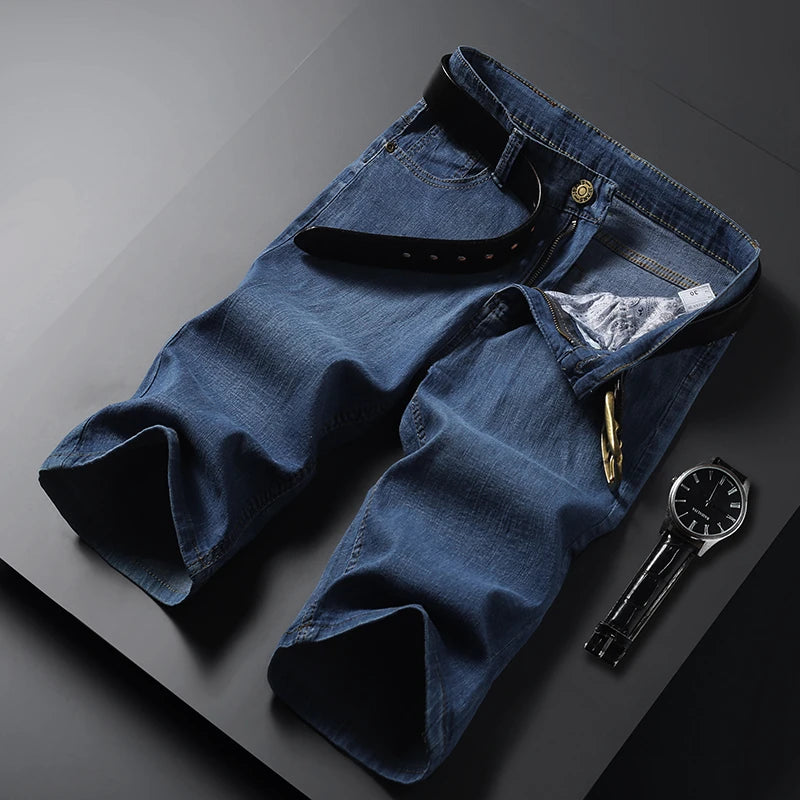 New Short Denim Jeans For Men Summer Thin Regular Fit Black Blue Straight Fashion Brand Casual Daily Dropship Male Pants