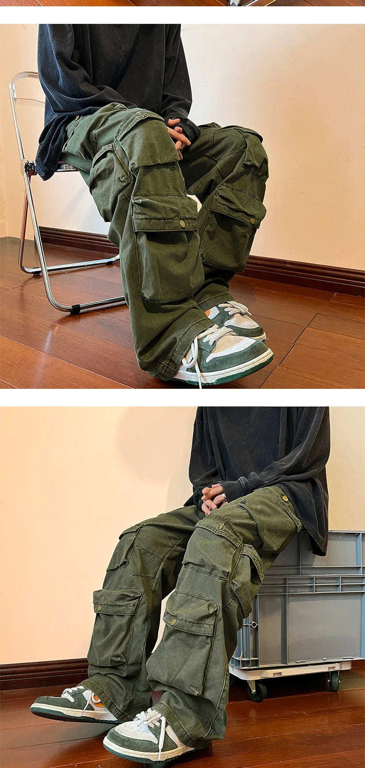 Multi-pockets Cargo Pants Harajuku Streetwear Casual Tooling Pant Men's Hip-hop Mopping Trousers Vintage Daily Wide Leg Pants